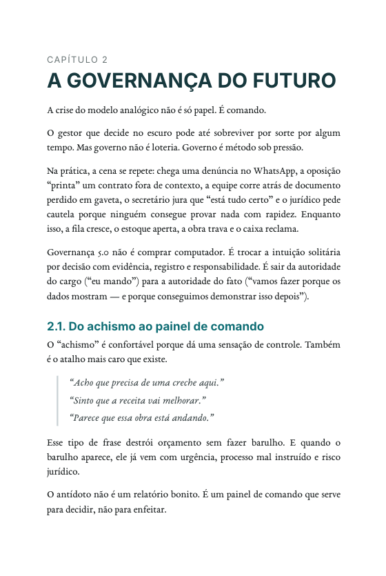 Página de miolo do livro Gestão Pública 5.0 com capítulo e citação