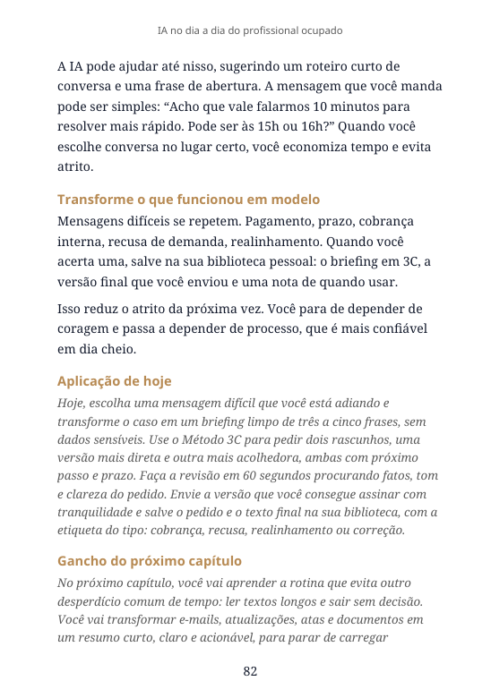 Página de miolo do livro IA no dia a dia do profissional ocupado com aplicação prática